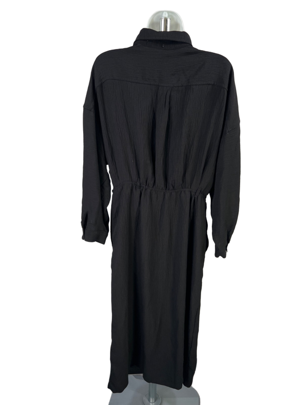 Max Studio Women's Black Tie Waist Button Up Elbow Sleeve Midi Dress - M image 2
