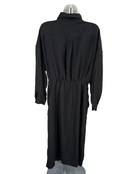Max Studio Women's Black Tie Waist Button Up Elbow Sleeve Midi Dress - M image 2