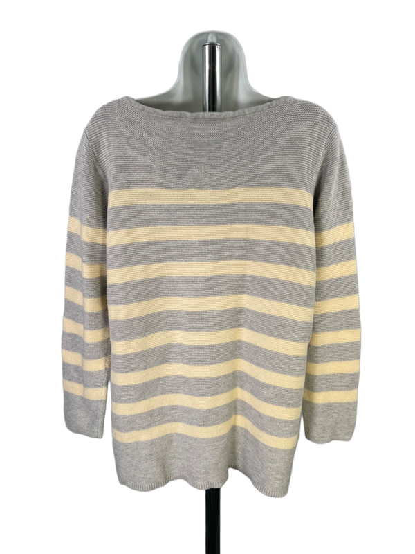 J.Jill Women's Gray/Yellow Striped Long Sleeve Waffle Knit Sweater - L Petite image 2