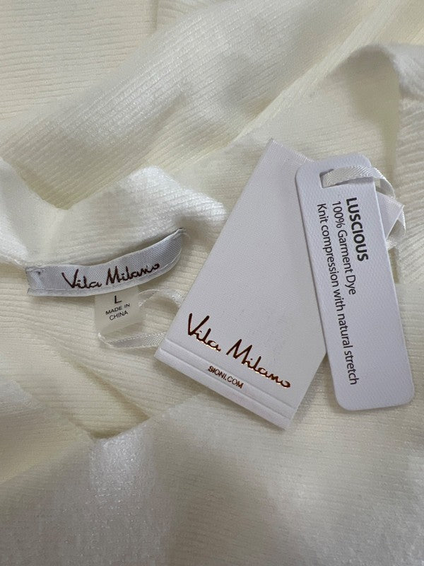 Vila Milano Women's Ivory/White V-Neck Long Sleeve Knit Shirt - L image 3