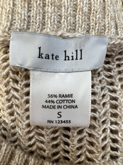 Kate Hill Women's Beige Open Knit Long Sleeve Pullover Henley Sweater - S image 3