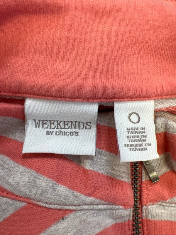Chico's Women's Gray/Coral Weekends Striped Long Sleeve Zip Up Jacket - 0/US 4 image 3