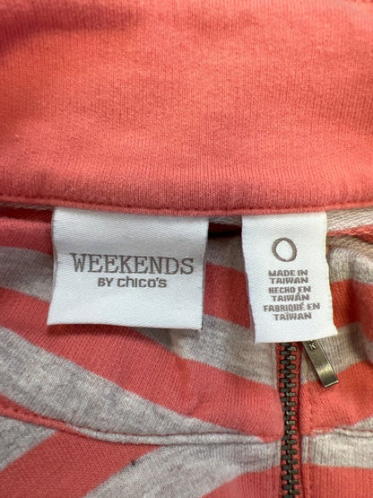 Chico's Women's Gray/Coral Weekends Striped Long Sleeve Zip Up Jacket - 0/US 4 image 3