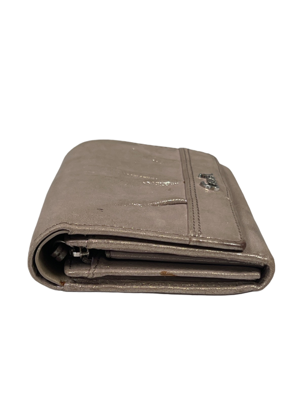 Coach Women's Beige Metallic Leather Pleated Tri-Fold Clutch Wallet image 3