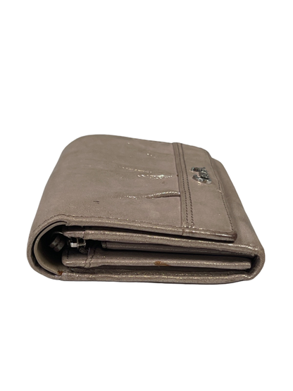 Coach Women's Beige Metallic Leather Pleated Tri-Fold Clutch Wallet image 3