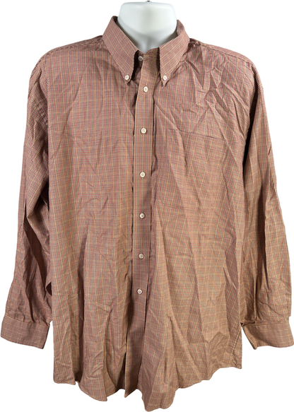 Jos A Bank Men’s Brown/Red Mini Houndstooth Long Sleeve Button Up Shirt - XL