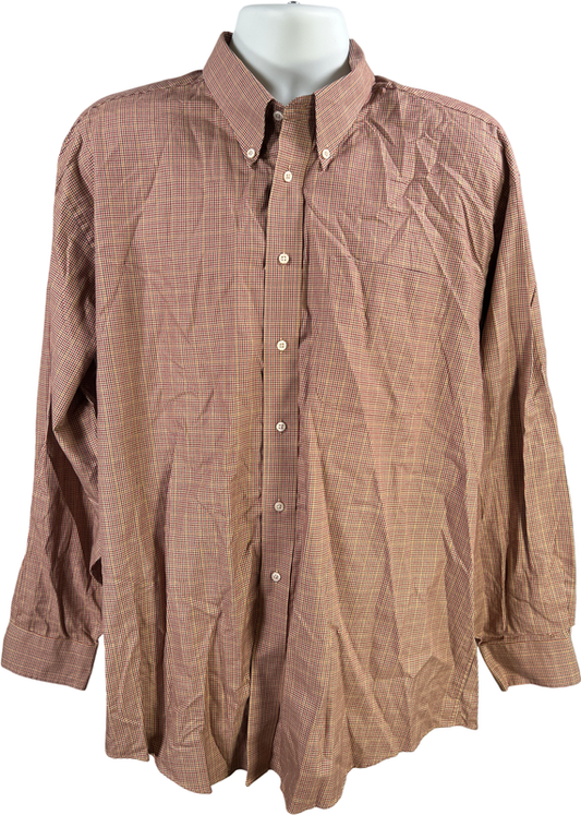 Jos A Bank Men’s Brown/Red Mini Houndstooth Long Sleeve Button Up Shirt - XL