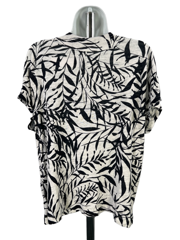 Tahari Women's White/Black Short Sleeve Linen Blend Button Up Shirt - XL image 2