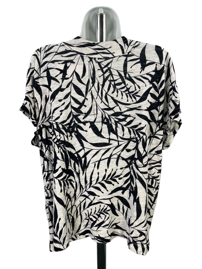 Tahari Women's White/Black Short Sleeve Linen Blend Button Up Shirt - XL image 2