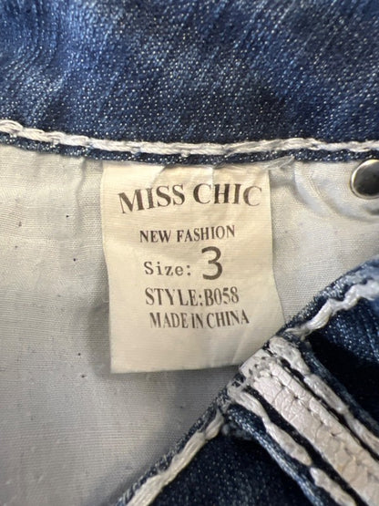 Miss Chic Women's/Juniors Medium Wash Rhinestone Cropped Denim Jeans - 3 image 4