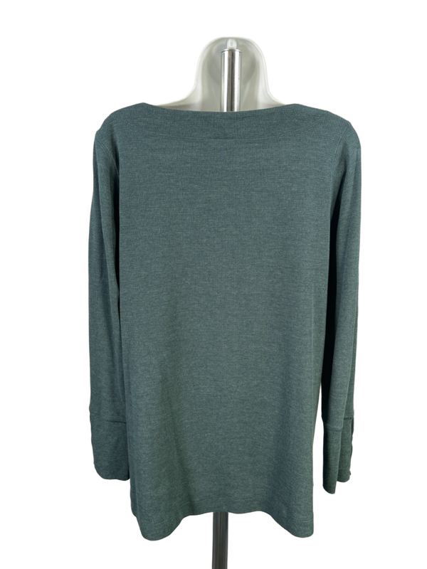 J Jill Women's Green Waffle Knit Boat Neck Long Sleeve Sweater Shirt - M image 2
