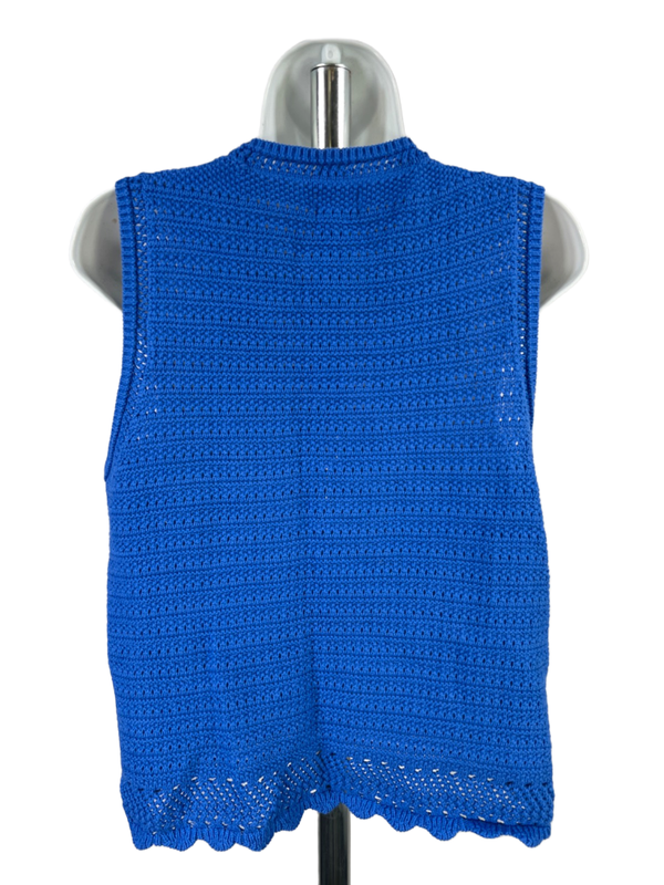 J.Crew Women's Blue Crochet Sleeveless Sweater Tank Top - L image 2