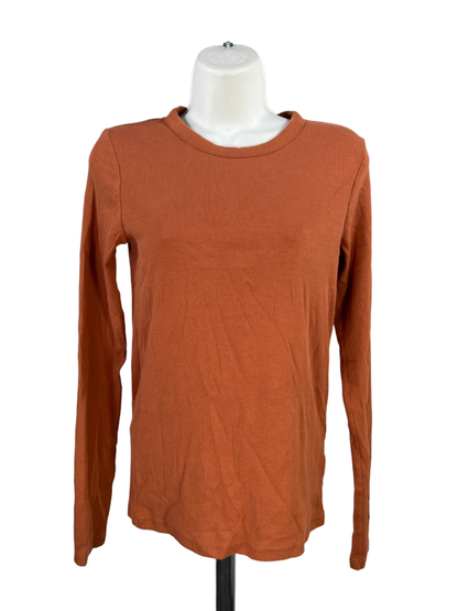 Nordstrom Women's Orange Ribbed Long Sleeve Crewneck Shirt - M