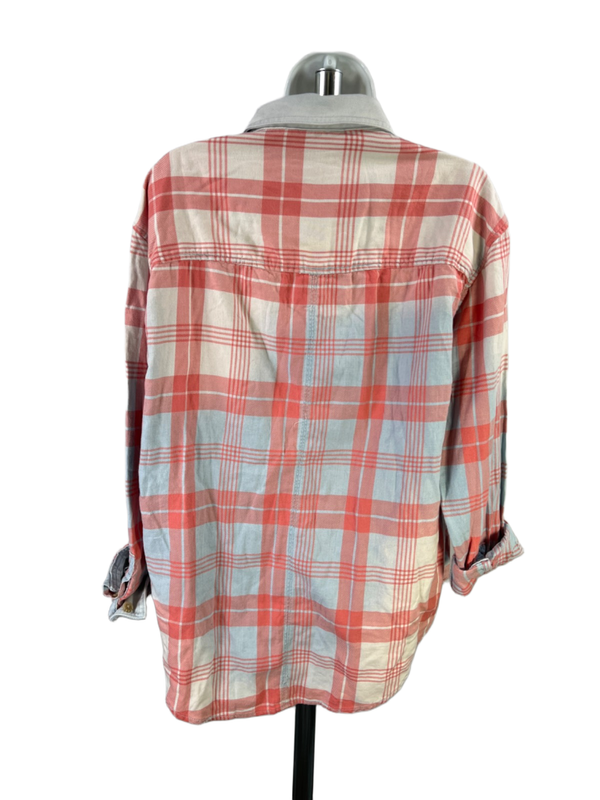 American Eagle Women's Red/Blue Plaid Long Roll Sleeve Button Up Flannel - S image 2