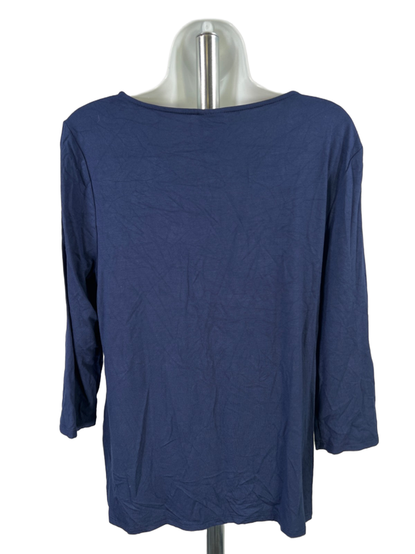 Chico's Women's Navy Blue Scoop Neck Tie Front 3/4 Sleeve Shirt - 1/US M image 2