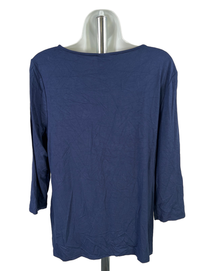 Chico's Women's Navy Blue Scoop Neck Tie Front 3/4 Sleeve Shirt - 1/US M image 2