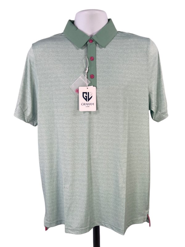 Graham Luxe Men's Green Therry Side Vented Short Sleeve Polo Golf Shirt - M