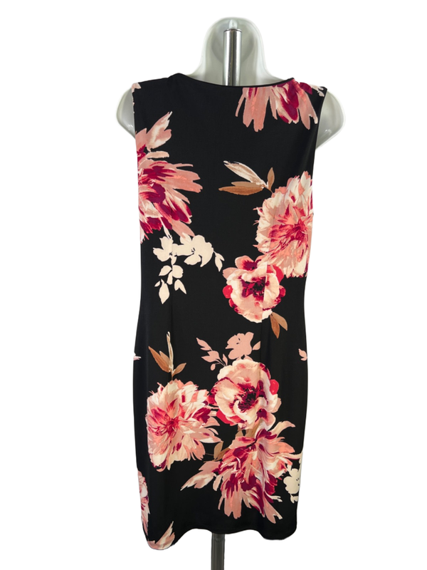 White House Black Market Women's Black Floral Sleeveless Mini Dress - M Petite image 2