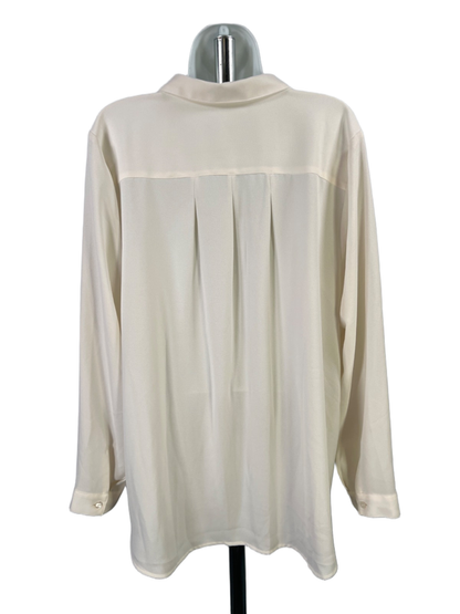 J Jill Women's White/Ivory Button Up Back Pleated Long Sleeve Blouse - L image 2