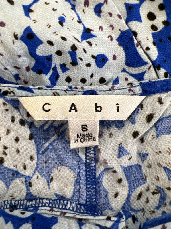 Cabi Women's Blue/Orange V Neck Tie Front Short Sleeve Blouse - S image 3