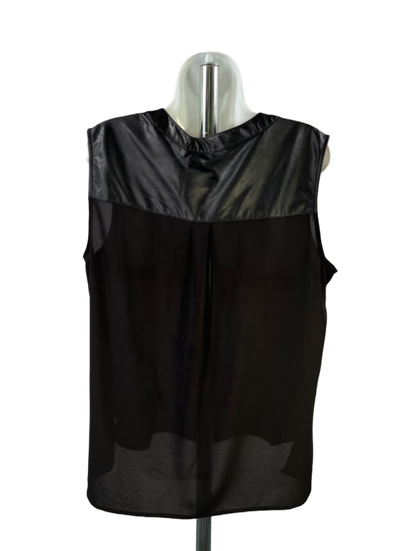 Adiva Women's Black Faux Leather Trim Semi-Sheer Sleeveless Blouse - XL image 2
