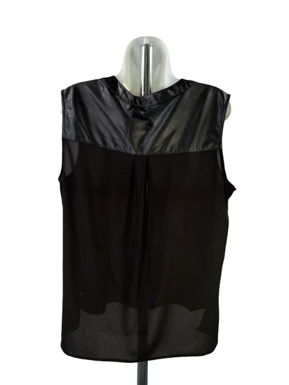Adiva Women's Black Faux Leather Trim Semi-Sheer Sleeveless Blouse - XL image 2