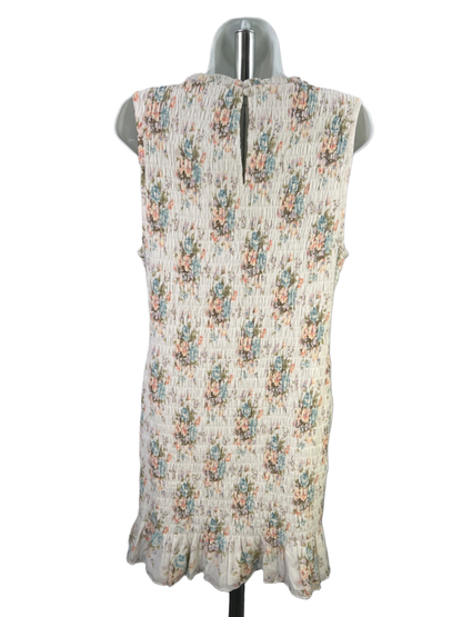 American Eagle Women's White Floral Smocked Ruffle Sleeveless Mini Dress - L image 2