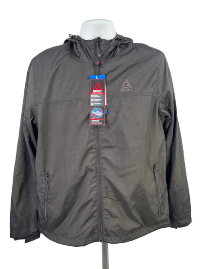 Gerry Men's Black Zip Up Water Resistant Hooded Windbreaker Jacket - L