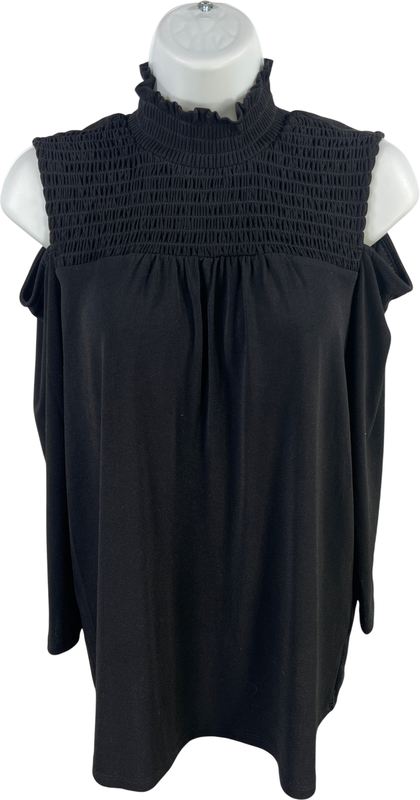 Adrianna Papell Women’s Black Cold Shoulder 3/4 Sleeve Blouse - M