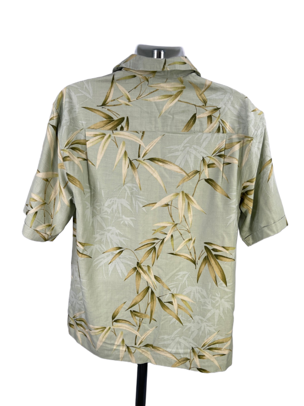 Jamaica Jaxx Men's Green Silk Leaf Print Short Sleeve Button Up Shirt - M image 2