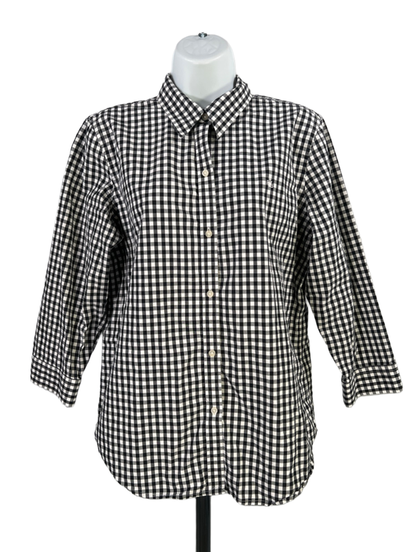 Lauren Ralph Lauren Women's Black/White Gingham Button Up 3/4 Sleeve Shirt - L