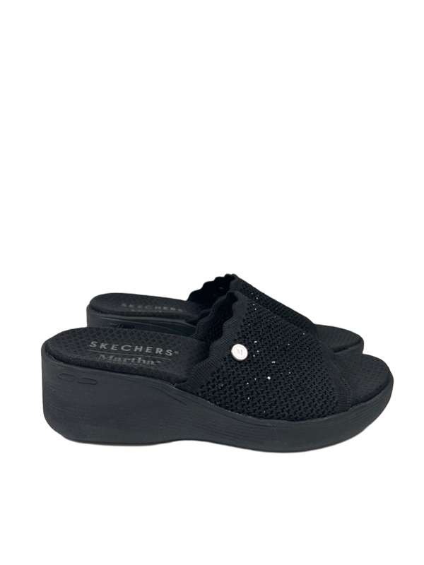 Skechers Women's Black Martha Stewart Pier Wedge Rhinestone Slide On Sandals - 8