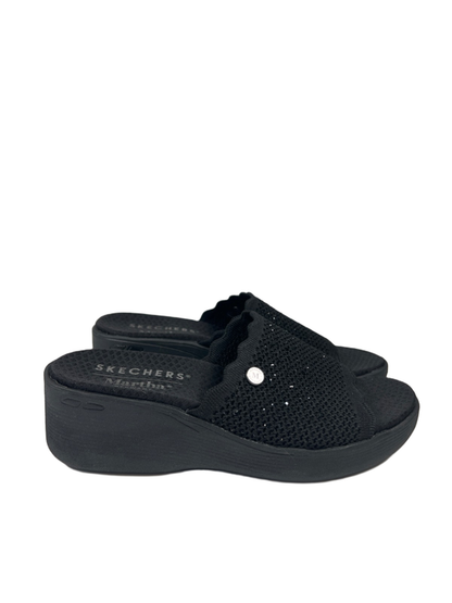 Skechers Women's Black Martha Stewart Pier Wedge Rhinestone Slide On Sandals - 8
