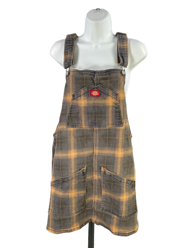 Dickies Women's Yellow/Gray Plaid Mini Overall Dress - XL