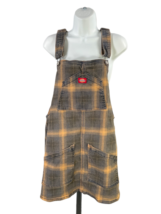 Dickies Women's Yellow/Gray Plaid Mini Overall Dress - XL