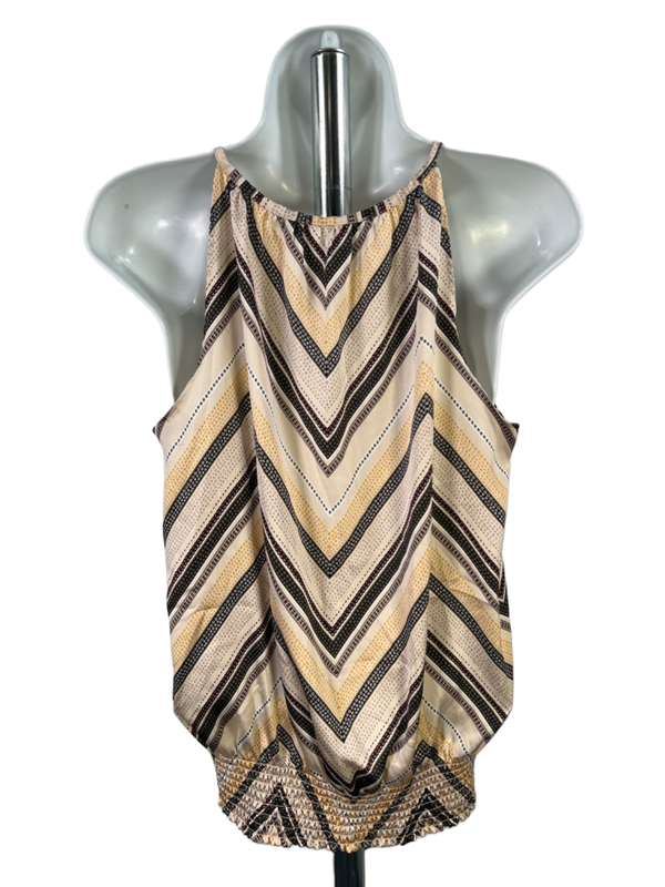 White House Black Market Women's Beige/Yellow Sleeveless Blouse - 4 image 2