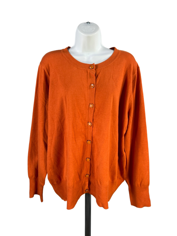 Audrey and Grace Women's Orange Long Sleeve Cardigan Sweater - Plus 2X