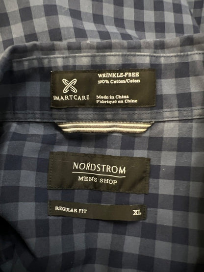 Nordstrom Men's Blue Plaid Wrinkle Free 100% Cotton Button Down Shirt - XL image 3