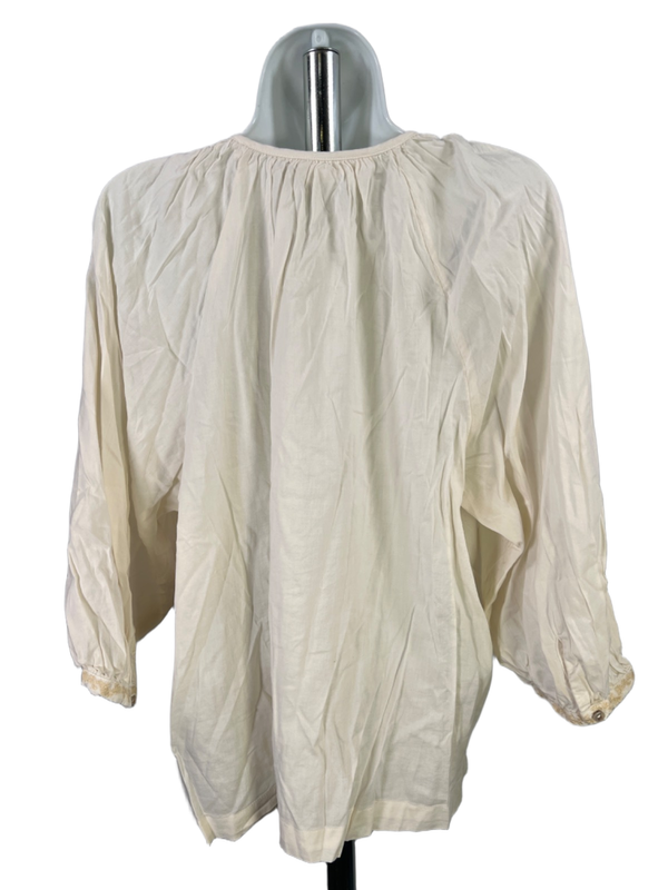 Lauren Conrad Women's White/Ivory Embroidered Elbow Balloon Sleeve Blouse - L image 2