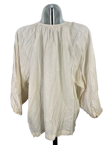Lauren Conrad Women's White/Ivory Embroidered Elbow Balloon Sleeve Blouse - L image 2