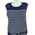 Ann Taylor Women's Blue Sleeveless Mesh Trim Tank Top Blouse - XS