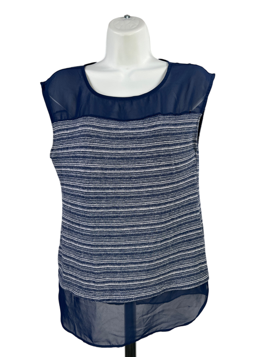 Ann Taylor Women's Blue Sleeveless Mesh Trim Tank Top Blouse - XS