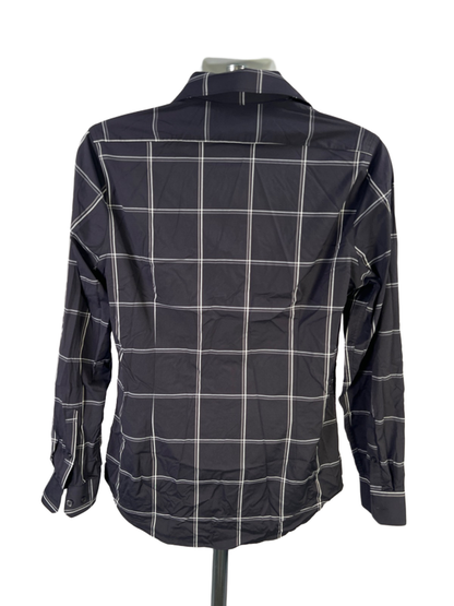 Express Men's Blue Plaid Long Sleeve Performance Slim Button Up Shirt - M image 2