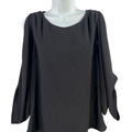 BCBGMaxazria Women's Black Kyleigh Fringeback Slit Sleeve Blouse - M
