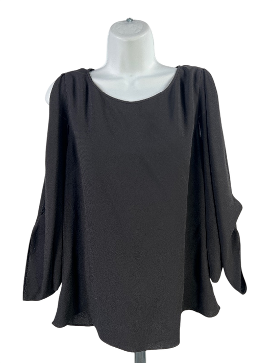 BCBGMaxazria Women's Black Kyleigh Fringeback Slit Sleeve Blouse - M