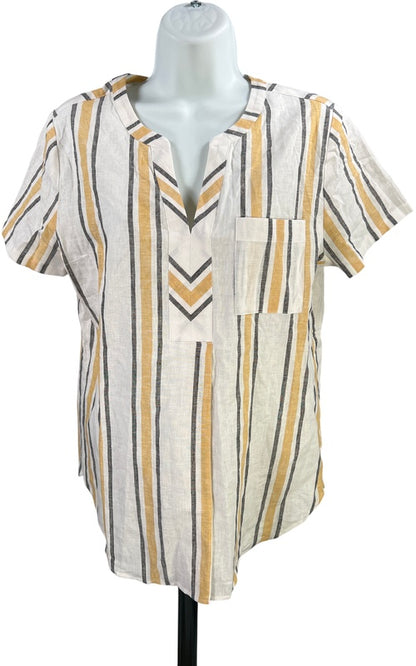Van Heusen Women’s White/Yellow Striped Linen V-Neck Blouse - S image 2