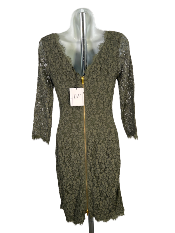 Diane Von Furstenberg Women's Green Zarita Long Lace 3/4 Sleeve Mini Dress - 2 image 2