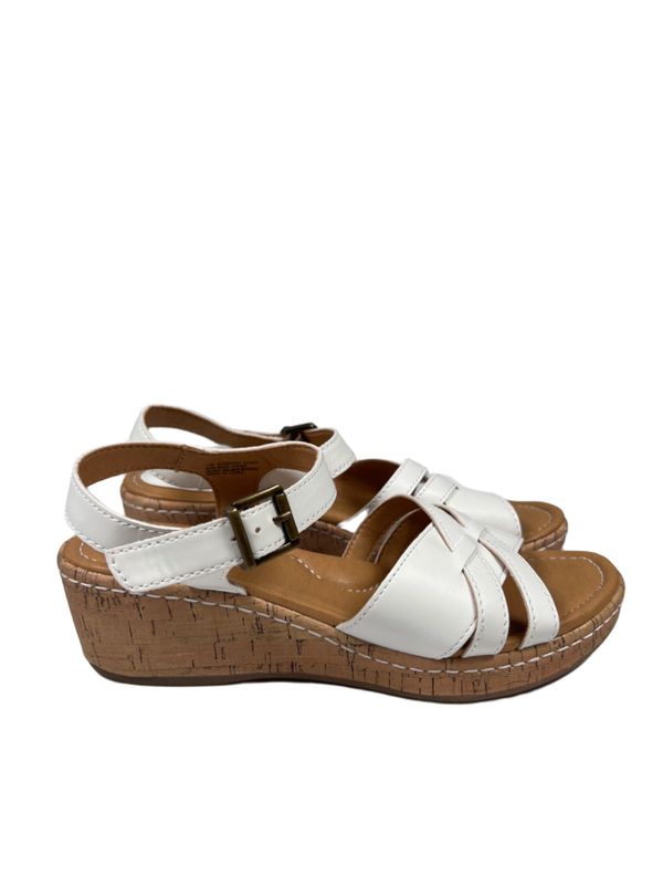 BOC Born Women's White Cork Strappy Slingback Adjustable Wedge Sandals - 7