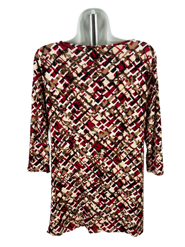 J.Jill Wearever Collection Women's Red Geometric V-Neck 3/4 Sleeve Shirt - XS image 2