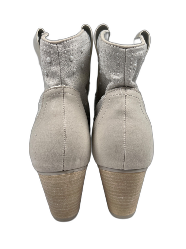 MIA Women's White/Cream Pearl Studded Ankle Western Boots - 7.5 image 4